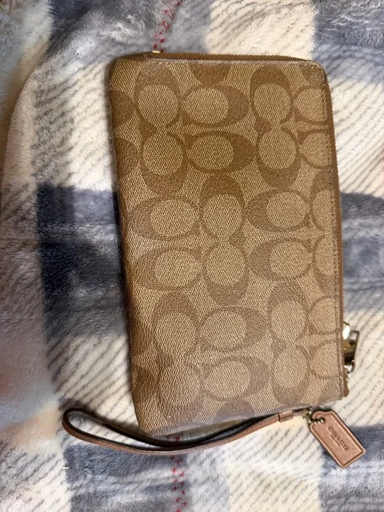 Coach Brown Signature Canvas Wristlet with Gold Hardware - Picture 2 of 5